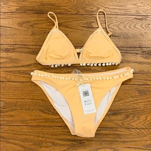 Peachy Pink Triangle Bikini with Pom